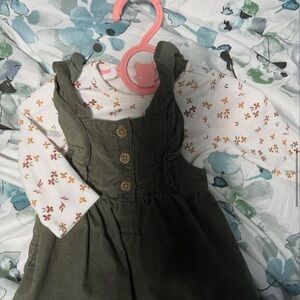 Green Corduroy Dress with Floral Top